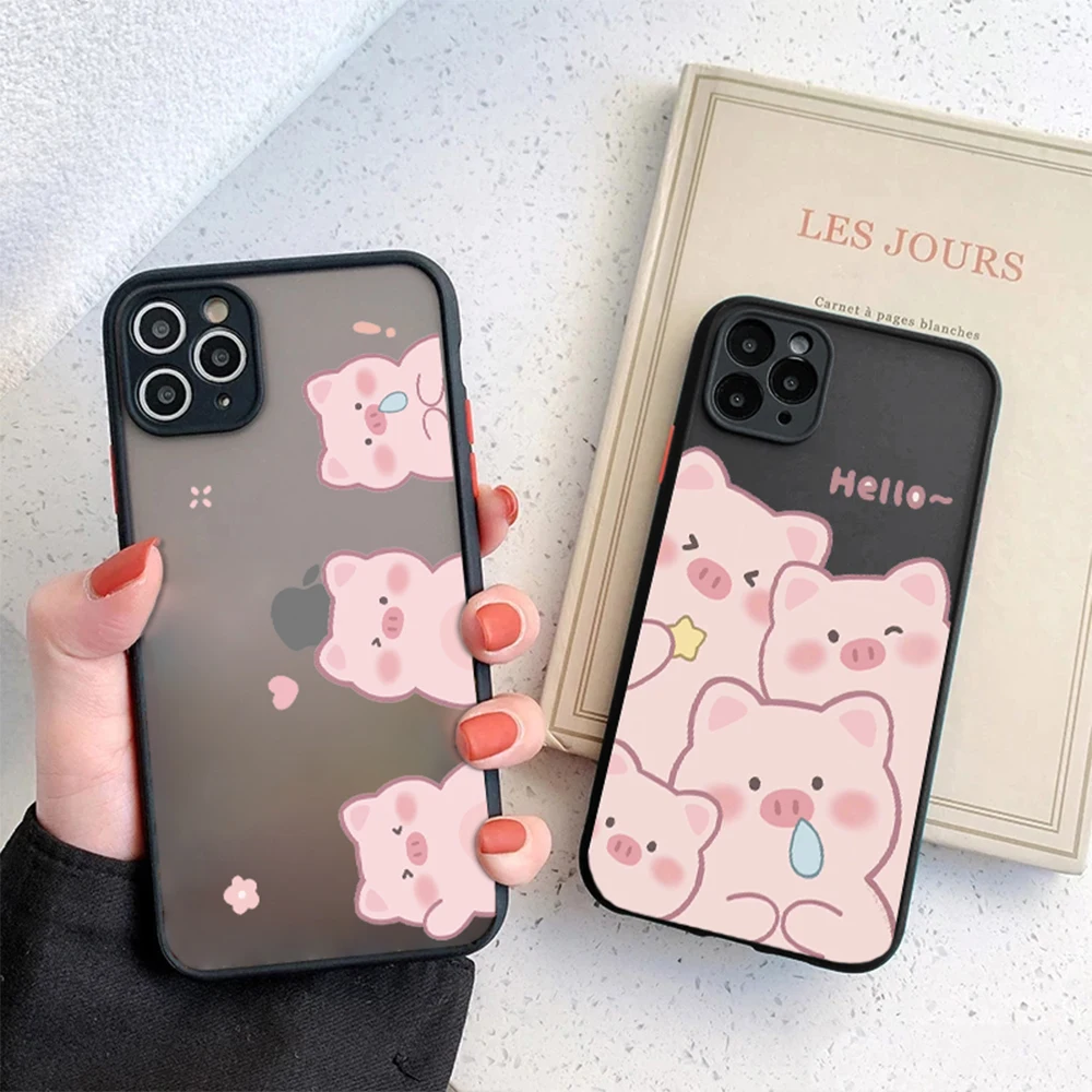 

Hard Back Phone Case for IPhone 14 13 12 11 ProMax Mini Plus Cover for IPhone XR XS Max 7 8 SE 2022 Cartoon Cute Pig Coque