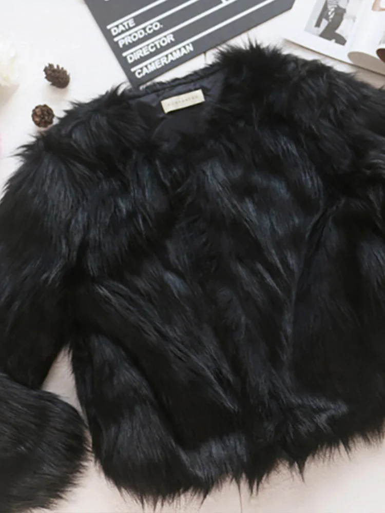 ALLNeon Winter 2022 Vintage 90s Solid Basic Fake Fur Coats Y2K Clubwear Shaggy O-neck Long Sleeve Cropped Jackets Women Cardigan