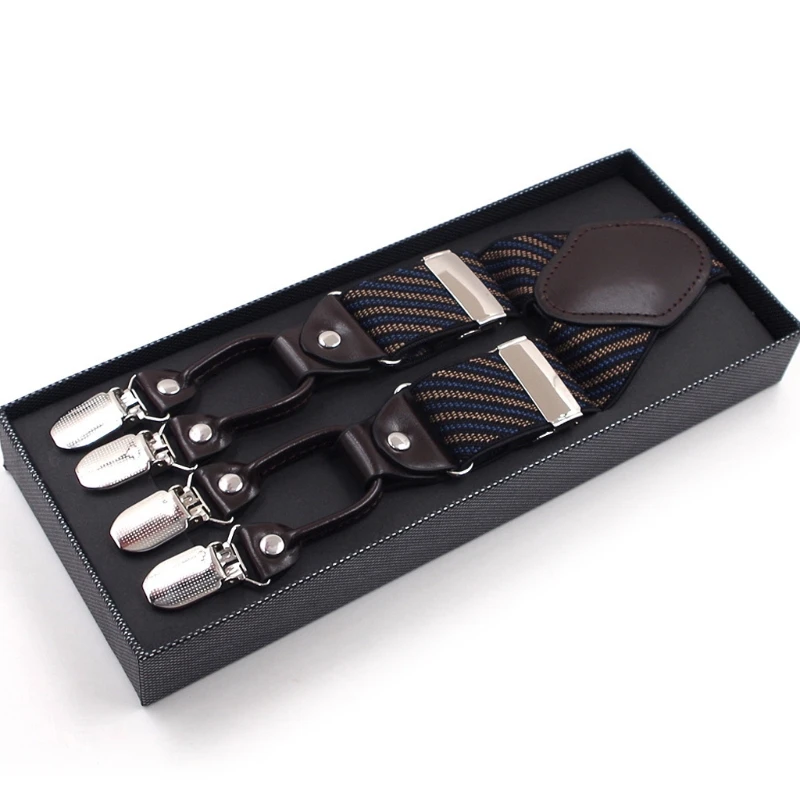 

Men Stripe Y-Shape Suspender With Non-Slip 6 Clips Elastic Adjustable Pant Brace