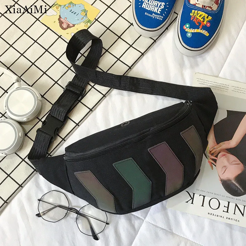 

Canvas Waist Bag For Men And Women 2022 New Reflective Couple Zipper Casual Mobile Phone Bag Crossbody Outdoor Sports Waist Bag