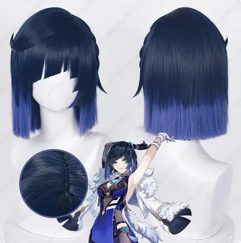 Yelan Cosplay Pruik Vrouwen 36Cm (10046 De Kleur Kort Haar Hittebest 3) Synthetisch Halloween Feest