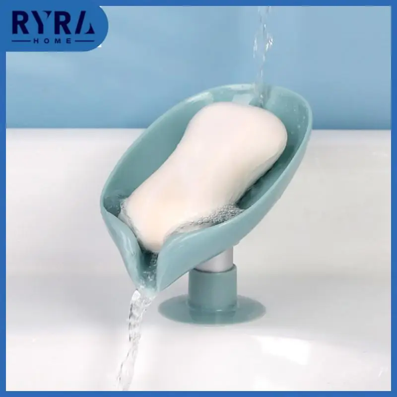 

Creative Soap Box Drain With Suction Cup Laundry Soap Dish Storage Leaf Shape Non-slip Bathroom Gadgets Plate Tray Soap Case