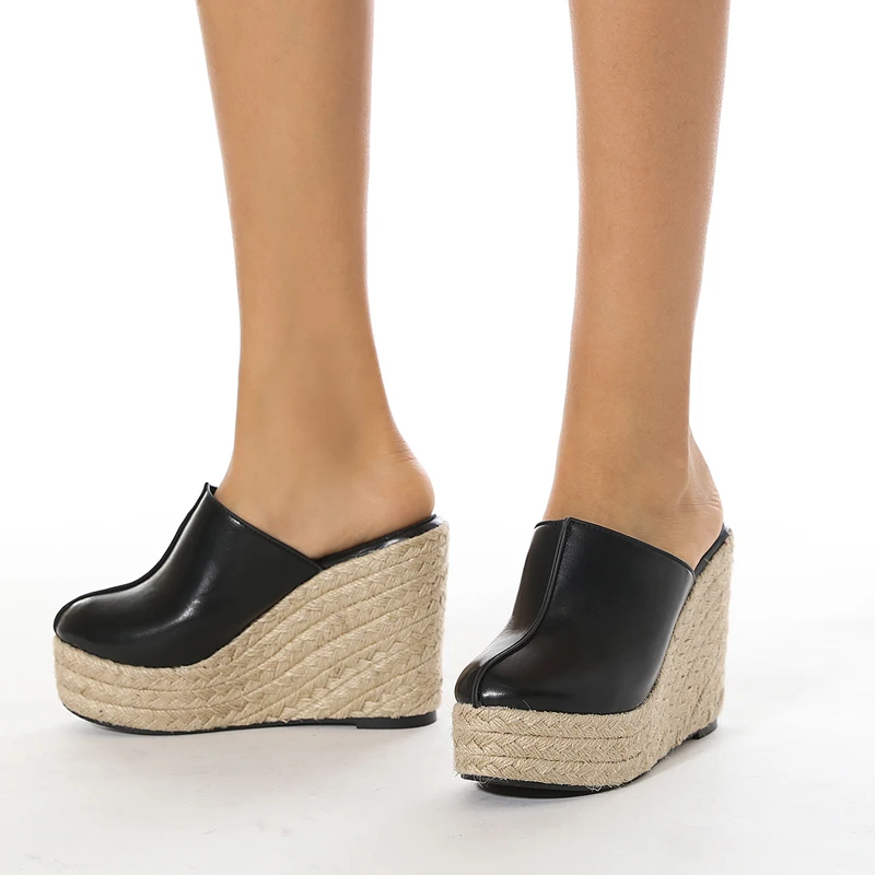 

Сандалии женские на танкетке 11 см, босоножки с закрытым носком, с переплетением веревками, повседневная обувь из искусственной кожи на плат...