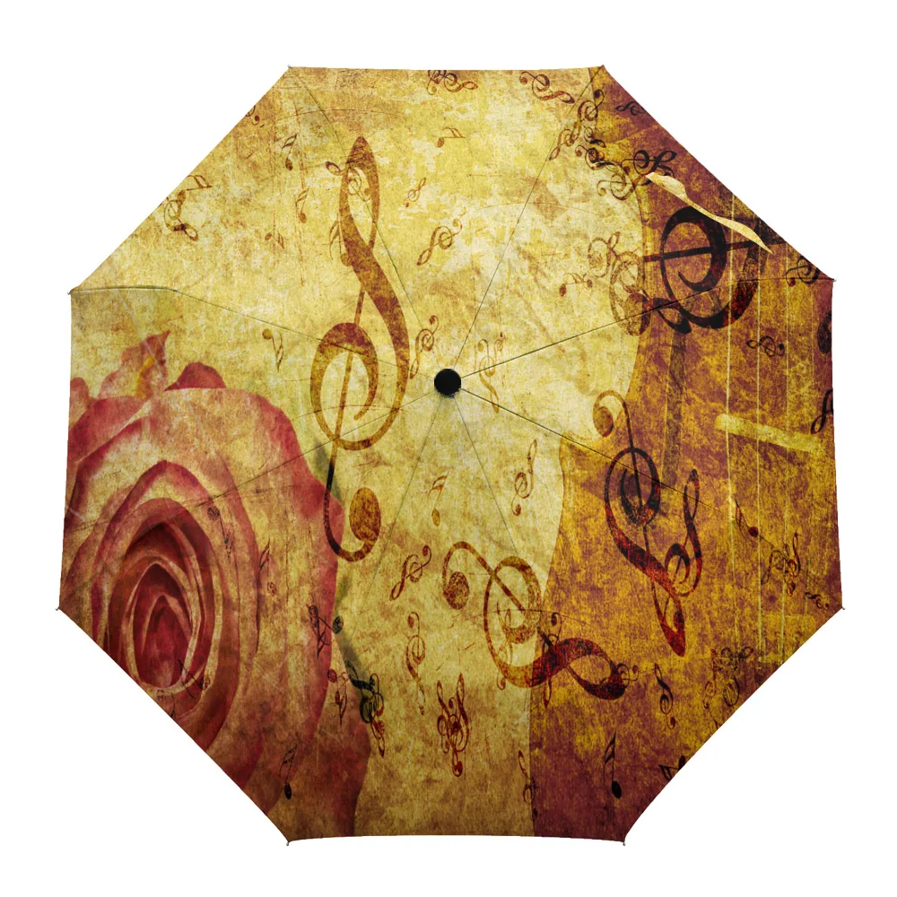 

Musical Music Notes Guitar Flower Retro Art Custom Automatic Umbrellas for Women Male Windproof Folding Rain Umbrella Parasol