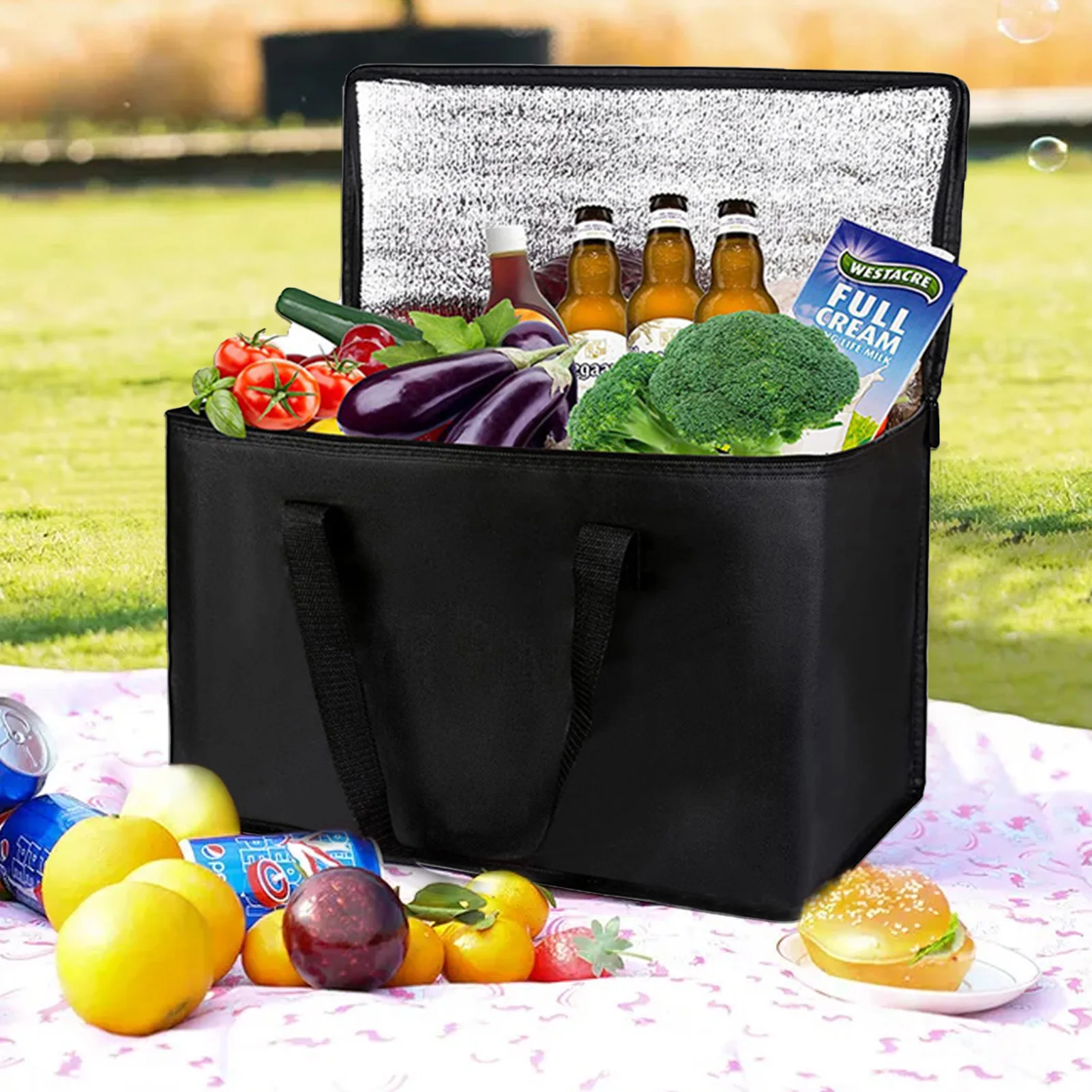 

Large Lunch Bag Reusable Lunch Box Reusable Large Lunchbox For Women Men Adult Student Picnic Black