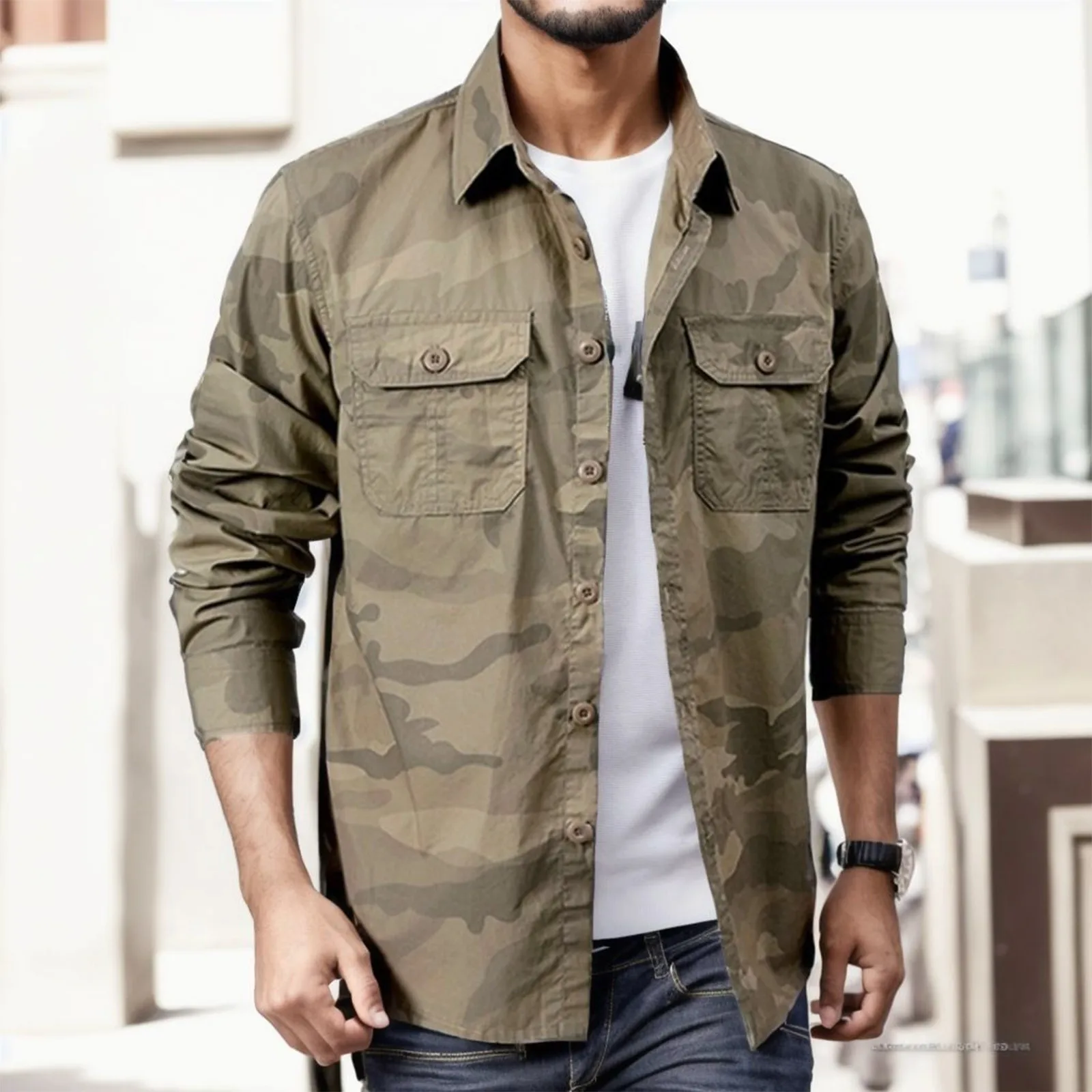 

Камуфляжная Мужская рубашка, мужская рубашка из чистого хлопка, мужская блуза в стиле милитари, повседневная мужская одежда оверсайз, уличные Рабочие Рубашки-Карго