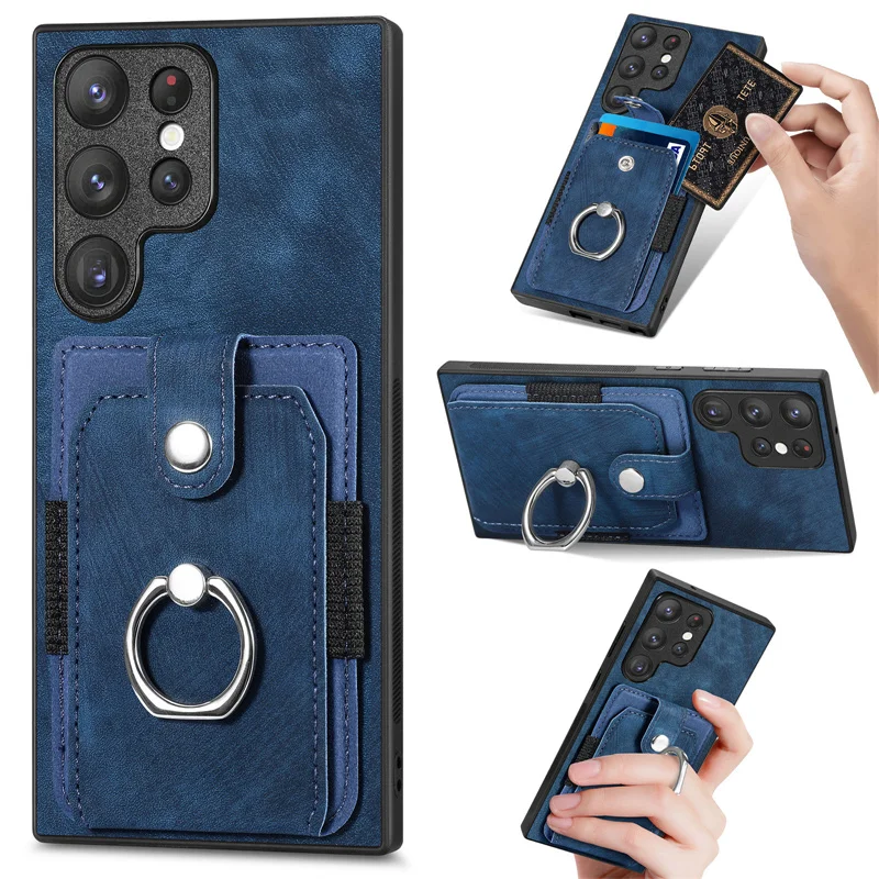 For Samsung galaxy s23 ultra Phone Case S22 Plus S21 S21 FE S10E S9 + A53 A54 A13 5g Wallet Case Card Pocket With Ring Kickstand
