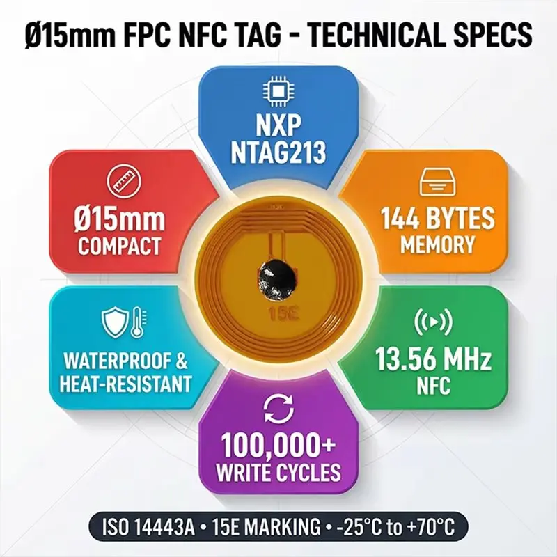 【SURPISE】Электронные мини-метки FPC, гибкие, высокочастотные, для транспортных средств, с чипом NXP, 15 мм (art.: 3920d93ea9915) - 3920d93ea9915