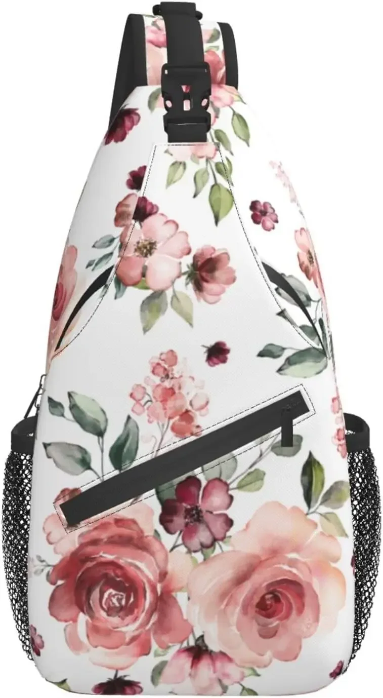 

Рюкзак-слинг унисекс с цветочным рисунком розы, сумки через плечо для мужчин и женщин, нагрудная сумка с регулируемым ремешком для пеших прогулок