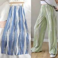 2022 summer new rendered color stripe pleated high waist thin wide leg pants trendy womens trousers