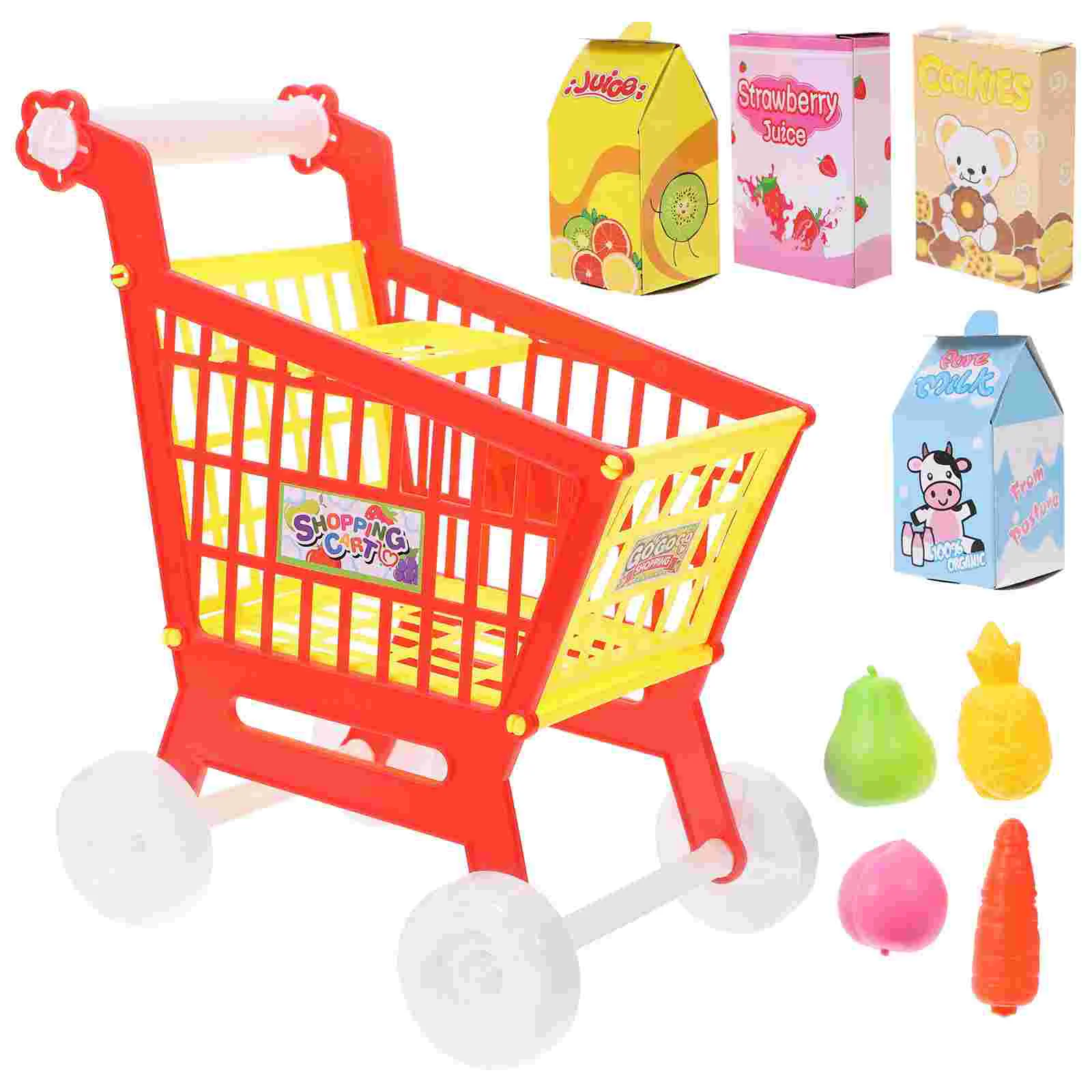 

Cart Shopping Toy Grocery Kids Play Pretend Trolley Fruit Mini Toys Fake Day Toddler Store Holder Micro Simulated Supermarket