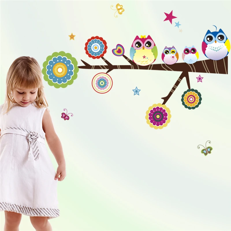 Милые наклейки на стену с цветочным деревом для детской комнаты спальни