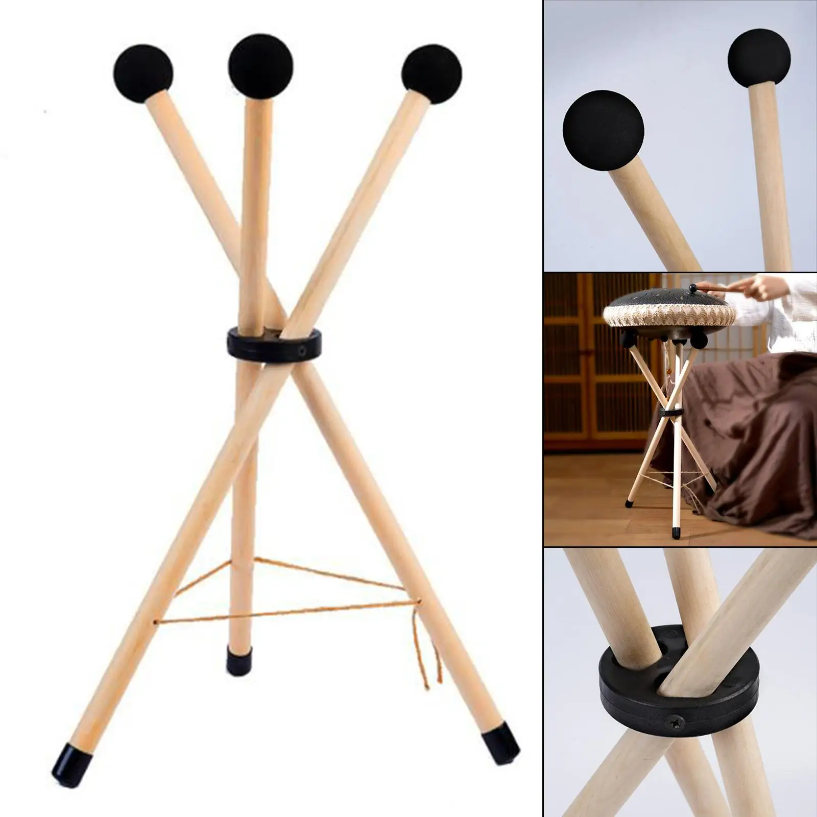 Wooden Tongue Drum Tripod Stand Foldable Stable Durable Drum Holder Tripod for Tongue Drum Triangular Drum Percussion Parts