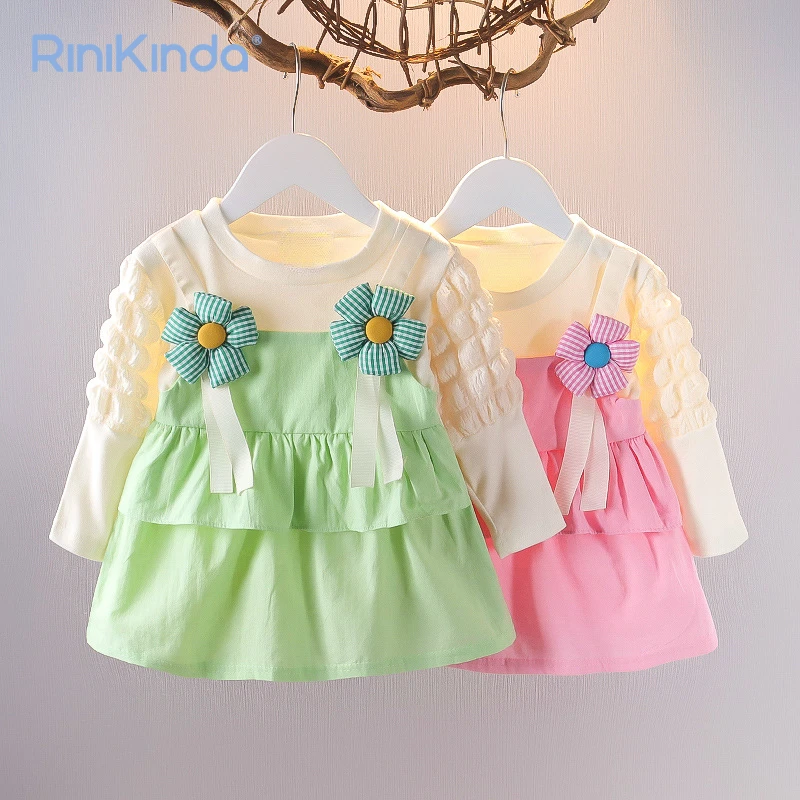 

2023 New Sweet Children's Clothes Long Sleeve Floral Layers Baby Girls Dress Cute Girls Princess Dresses Kids Vestidos