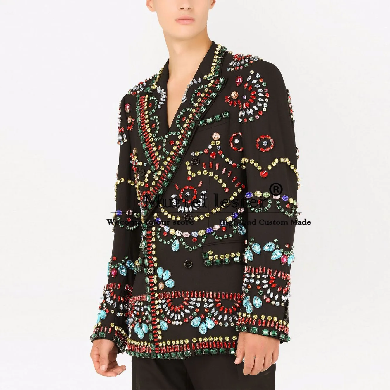 Мужские двубортные костюмы для свадьбы роскошные кристаллы бисерные камни