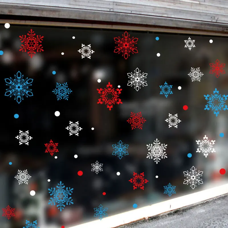 

White / Red / Blue Christmas Electrostatic Snowflake Sticker Glass Window Decoration New Year Wall Stickers Home Decals Wallpape