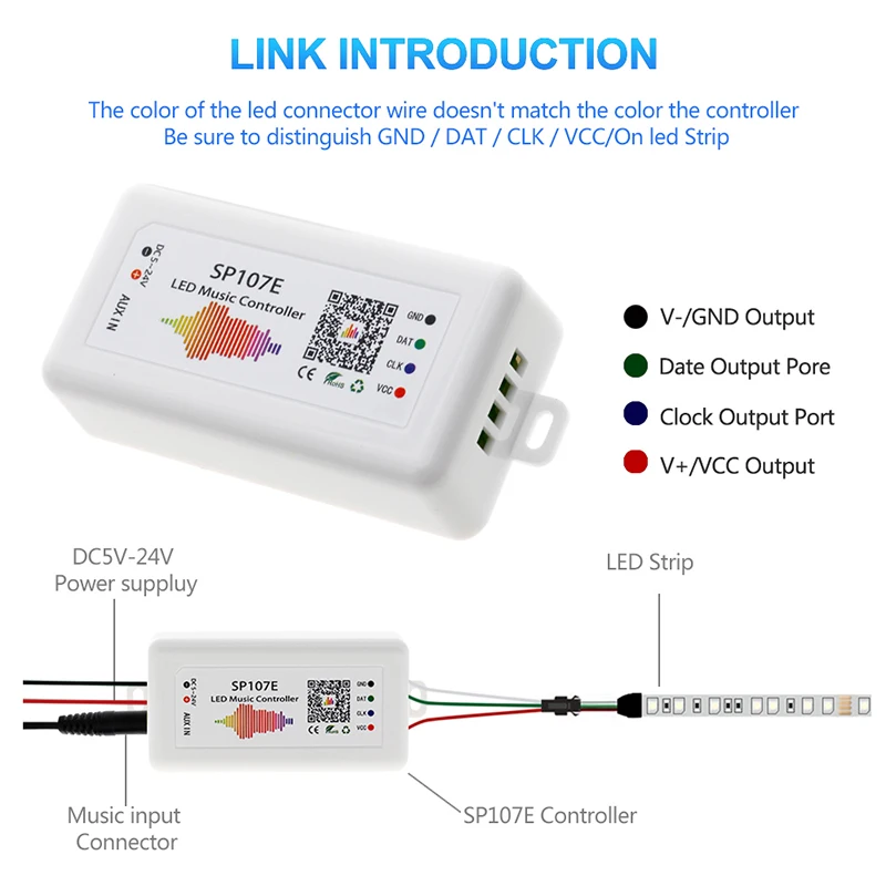 

SP107E LED Controller Bluetooth Smart APP WS2811/2812B Light Strip Dimming LED Music Controller