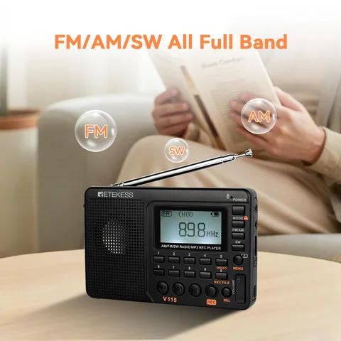 Портативное радио RETEKESS V115 с AM/FM, черное — изображение продукта