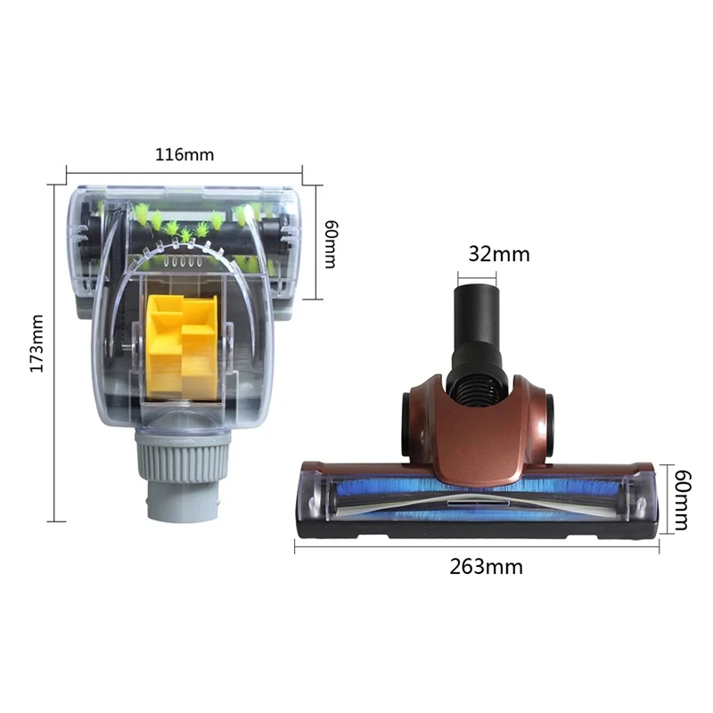 

2 PCS 32Mm Vacuum Cleaner Clear Mites Brush Suction Head For Vacuum Cleaner Accessory, Gray & Brown