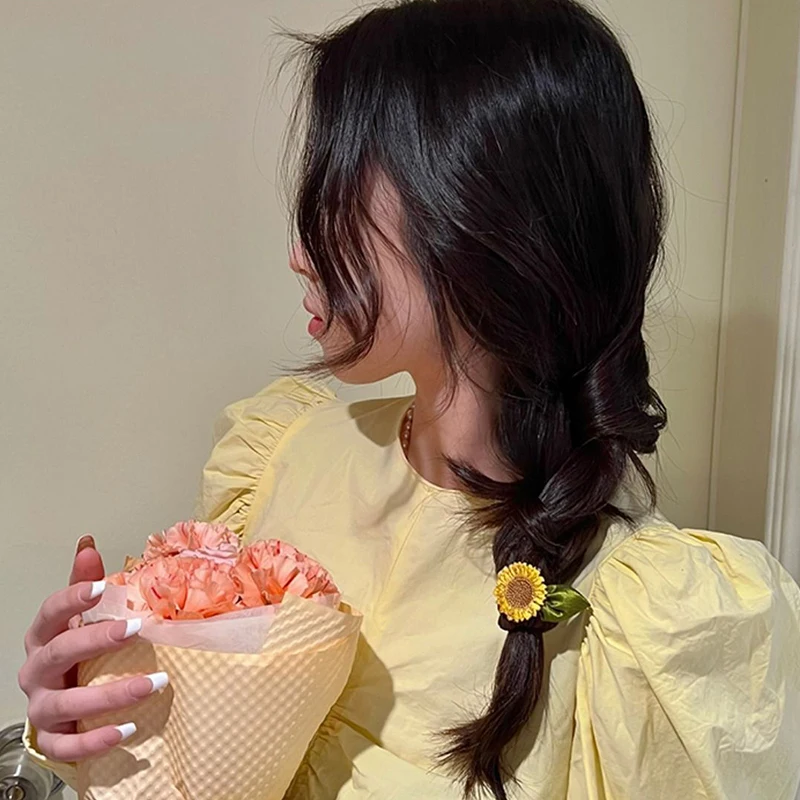 

Korea Style Women Fashion Sunflower Hair Ties Flowers Rubber Band Girl Cute Simple Hair Ropes Summer Hair Accessories