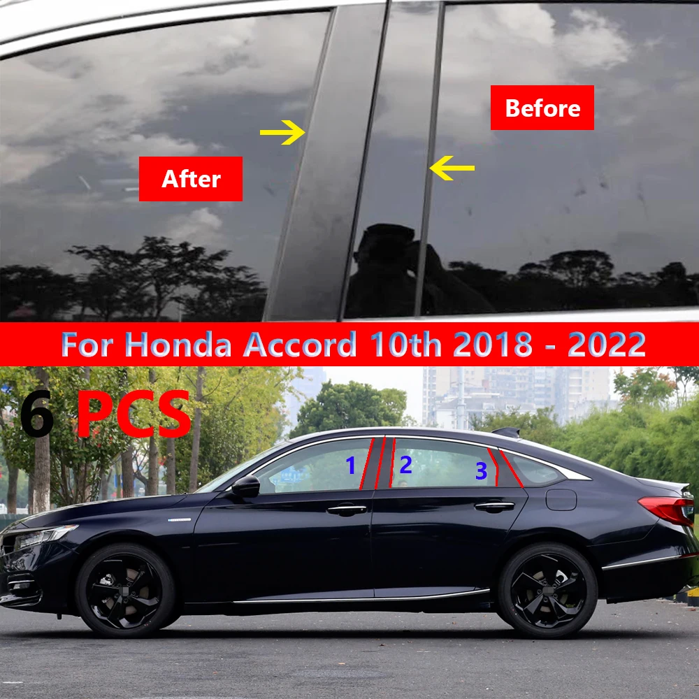 

6 шт. глянцевая черная накладка на окно BC наклейка на колонку Подходит для Honda Accord 10 2018-2022 полированные столбы