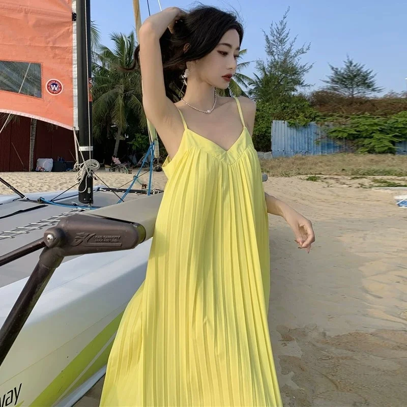 Подходит для женской летней одежды свободное плиссированное платье на