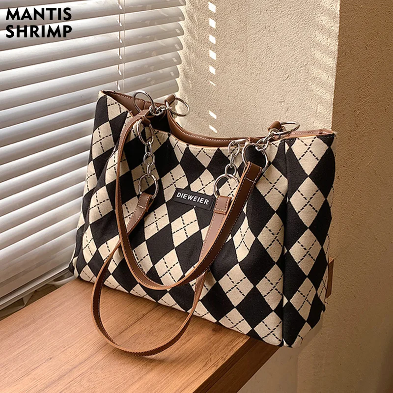 

New Fashion Plaid Women's Bag Casual Female Shoulder Tote Bag Handbag for Women Shopper Bag Canvas Tote Bags Large Capacity Pack