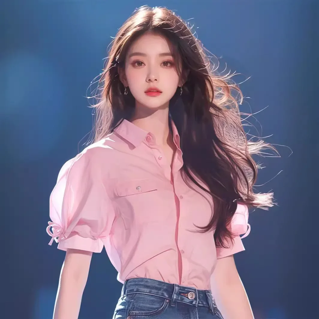 Chic Pink Bubble Sleeve Shirt Women's Summer New Style Button Decorated Casual Fashionable Top for Ladies in 2022 |