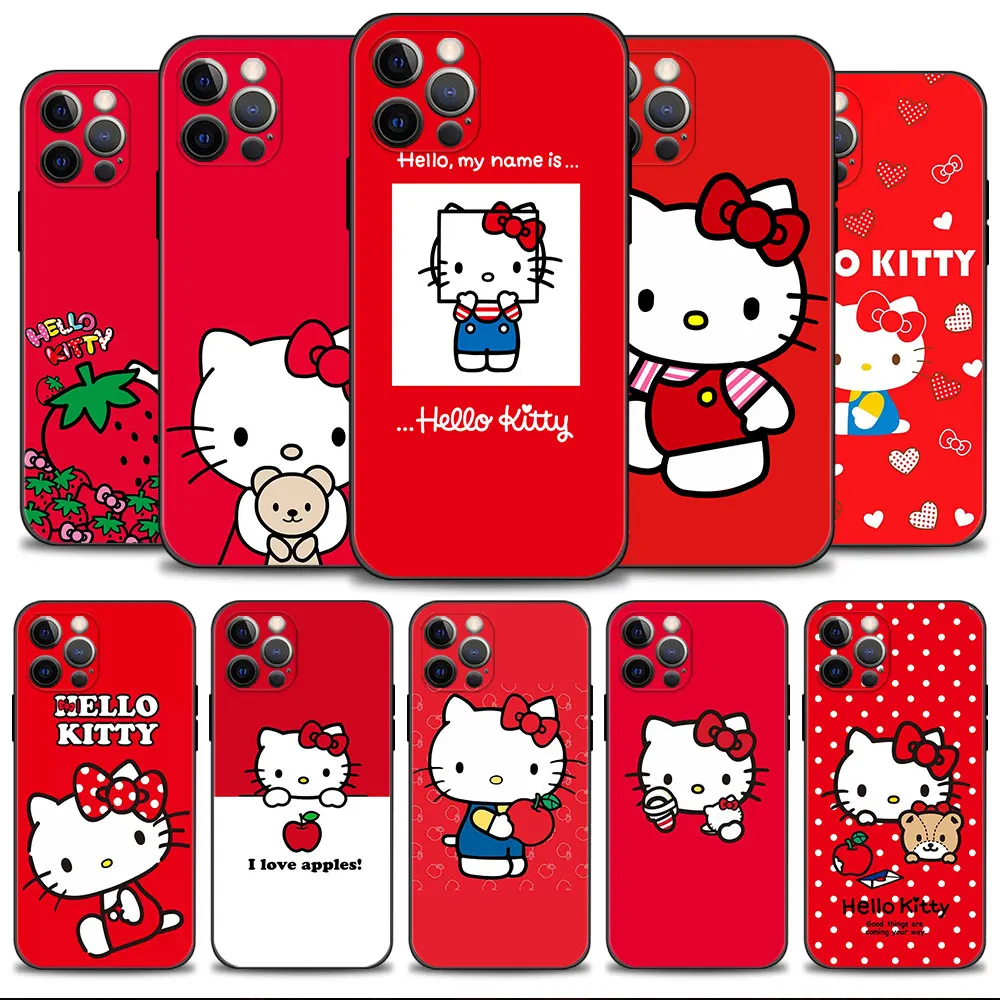 

Phone Case For Apple iPhone 14 13 12 11 Pro Max 13 12 Mini XS Max XR X 7 8 6 6S Plus Cover Shell Cartoon Red Color Hello Kitty