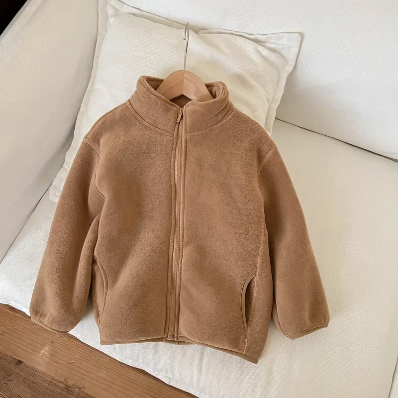 New Winter Kids fleece warm Coat Boys thicken zipper turtleneck jacket Girls lining berber Fleece outerwear Children Clothing