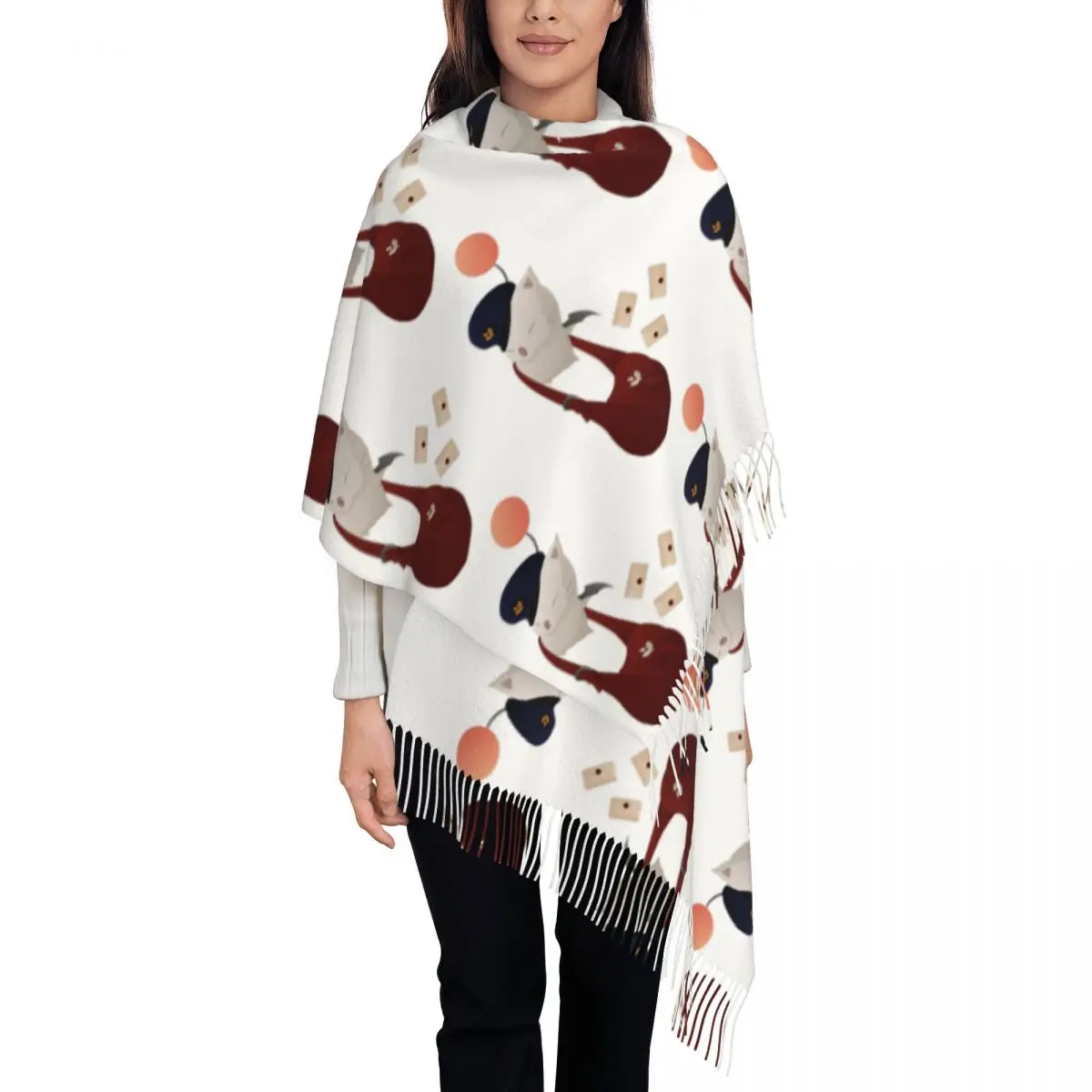 Final Fantasy XIV Delivery Moogle Шарф Шарфы с кисточками для женщин Мягкие теплые шали и