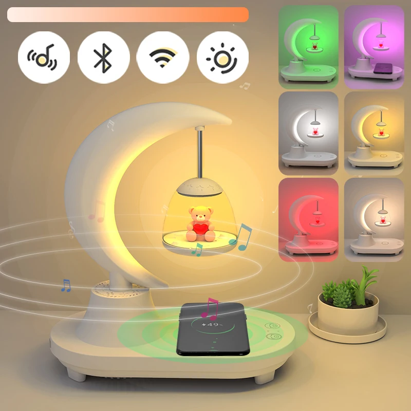 

Smart RGB Table Ambient Lamp 10W Wireless Charging Bluetooth Music Speaker USB Bird Night Light Bedroom Bedside Romantic Dream