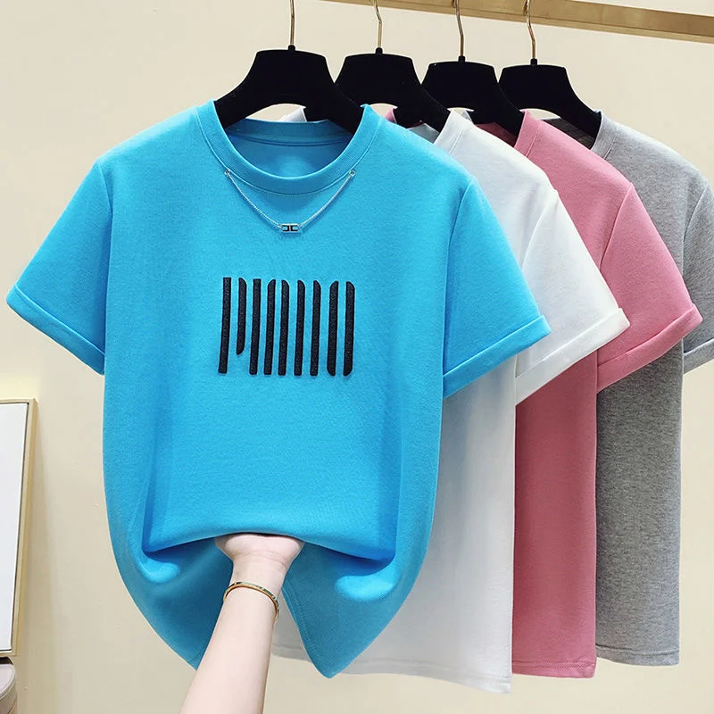 

Blue T-shirt Women Tops Summer Vintage Korean Clothes Woman Tshirt Short Sleeve Casual Black Tee Shirt Appliques Fashion