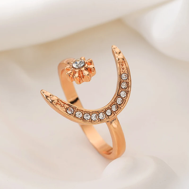 

New Rhinestone Flower Moon Rings for Women Fashion Minimalist Adjustable Finger Ring Jewelry Valentine's Day Girlfriends Gift