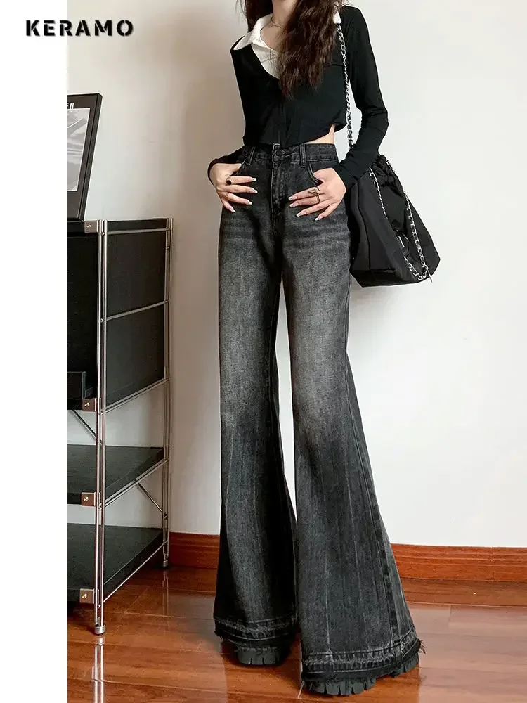 Женские джинсы-футляр в стиле Харадзюку винтажные облегающие брюки-клеш ретро с