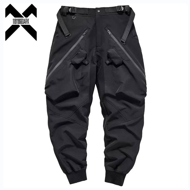 Men Tactical Cargo Pants Fashion Functional Multi Pockets Trousers Hip Hop Streetwear Bomber Pants Techwear Black