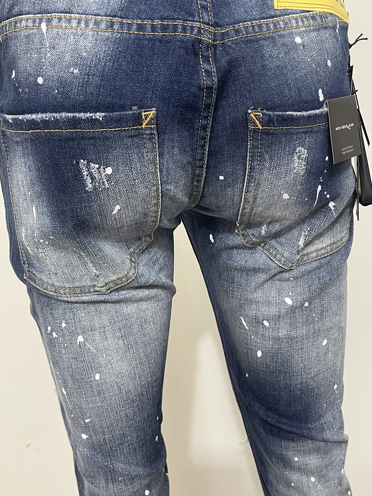 Spring and summer 2023 new jeans men D2 jeans small feet micro-elastic slim wash daily printing lettering leisure