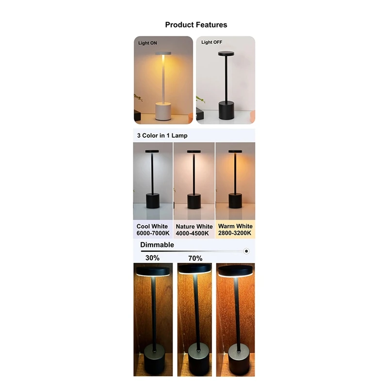 Перезаряжаемая настольная лампа Type C сенсорный выключатель прикроватная Ночная