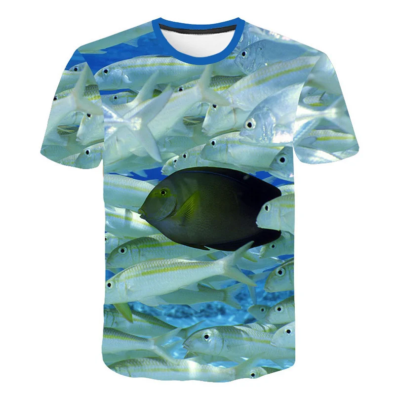 

3D Sea Fishes Printed Men's T Shirts Marine Life O-Neck Short Sleeve Personality Comforts Summer Funny Tee Shirt Cool Tops Women