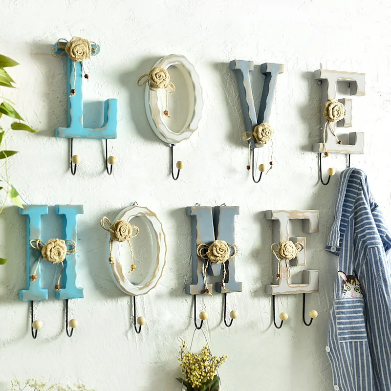 

Wall-StickersWooden Letter Decoration Hook Coat Rack Home Accessories Room Decor