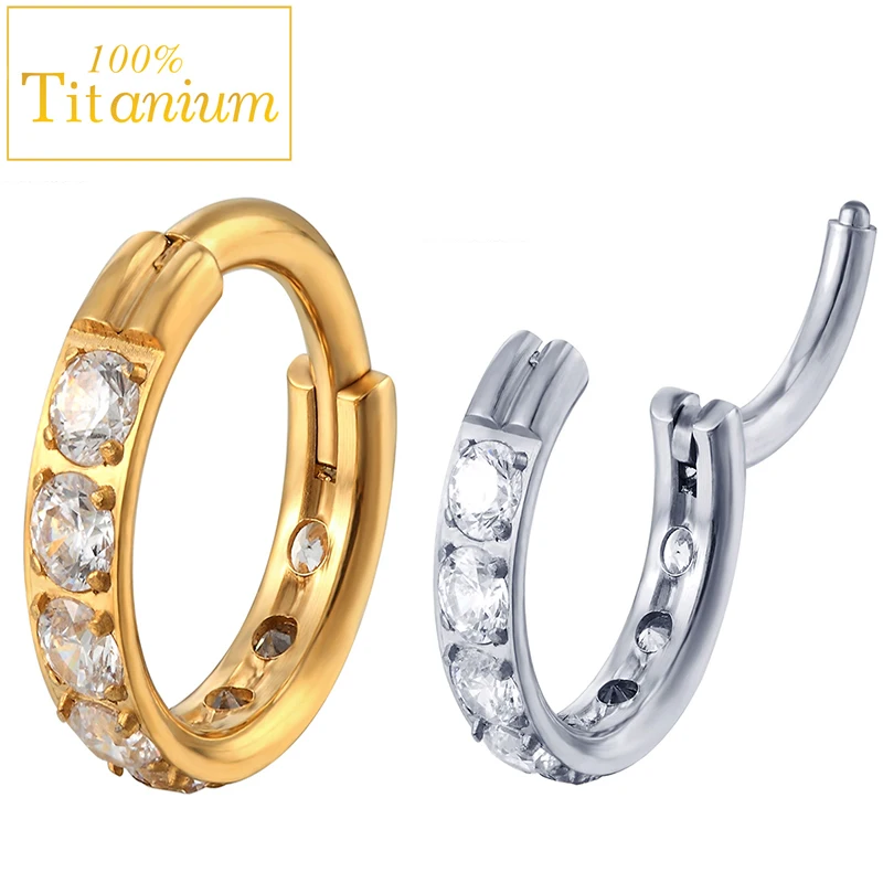 

ASTM F136 Titanium Nose Septum Clicker Rings Zircon Cartilage Earrings Hoop Helix Tragus Conch Daith Nariz Piercing Jewelry 16G