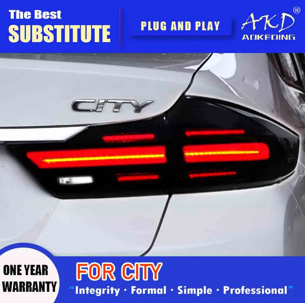 

Задний фонарь AKD для Honda City, светодиодный задний фонарь 2014-2019, городской задний противотуманный сигнал, поворотный сигнал, автомобильные акс...