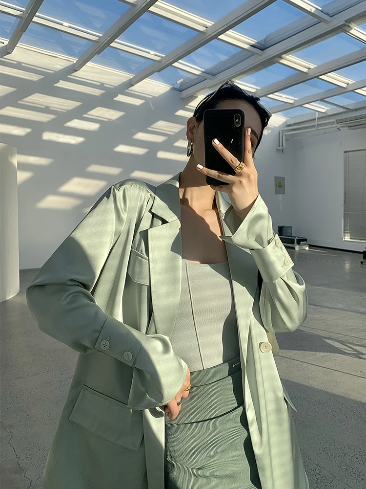 

2022 summer satin thin suit jacket women's loose casual drape slim long-sleeved jacket