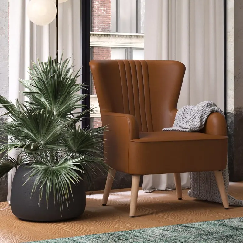 

Wynn Wingback Chair, Camel Faux Leather