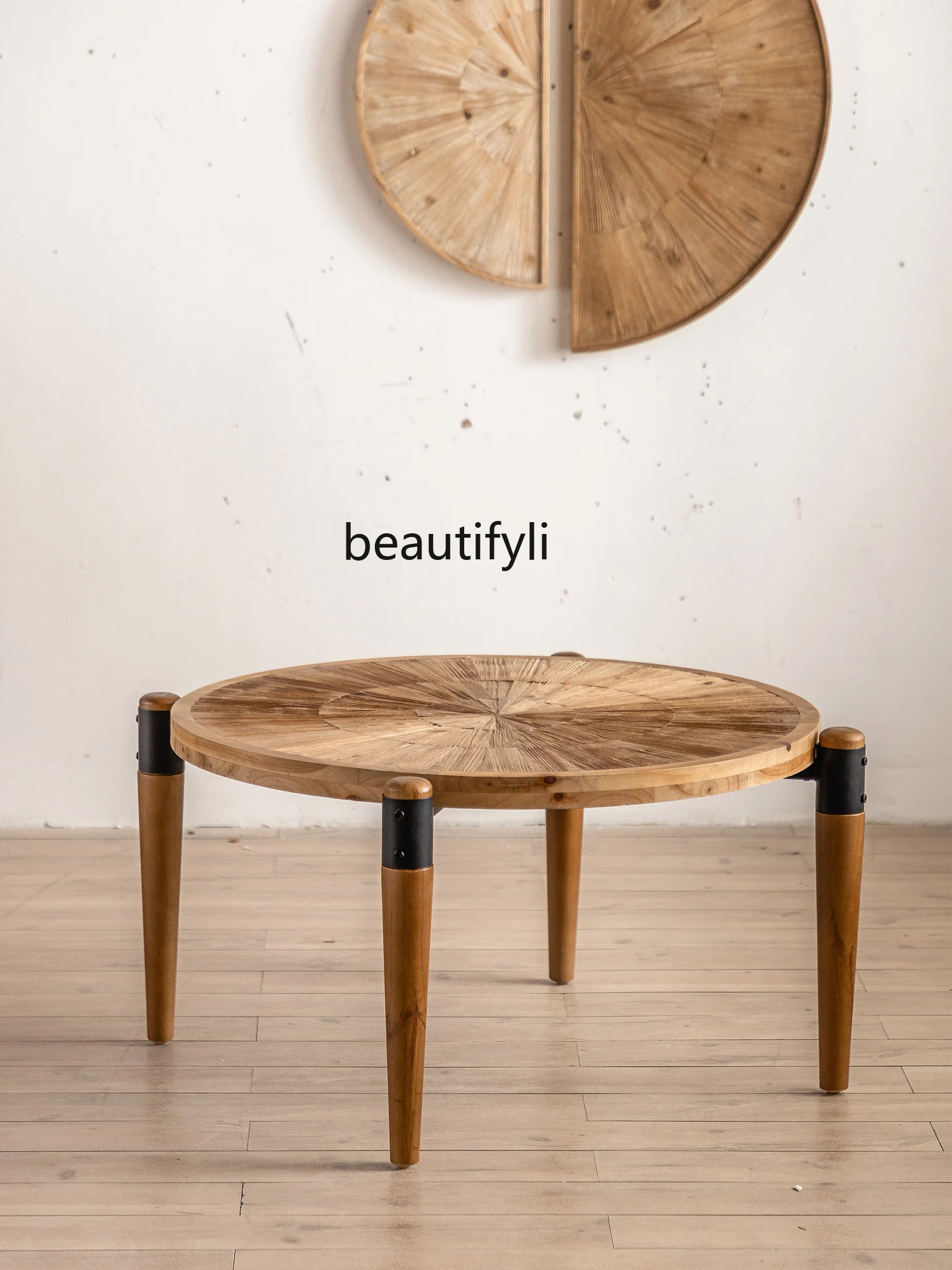 Круглые журнальные столики из массива дерева в стиле ретро боковой столик
