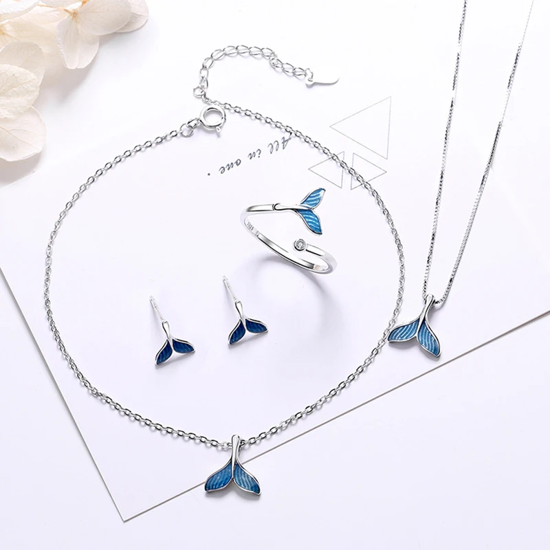 

VENTFILLE 100% 925 Sterling Silver Necklace for Women Girl Gift Blue See Whale Mermaid Tail Jewelry Dropship