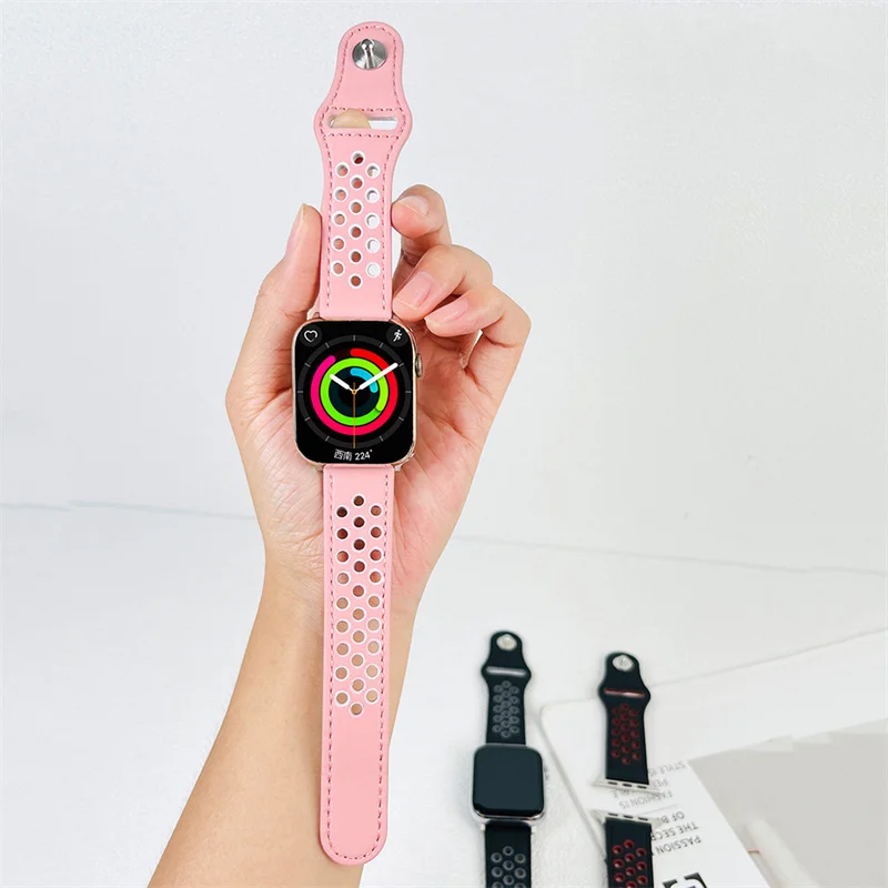 

Leather Breathable Strap For Apple Watch 8 41mm 45mm 40mm 44mm For Band 38mm 42mm For IWatch Series 7 SE 6 5 4 3 Sport Bracelet