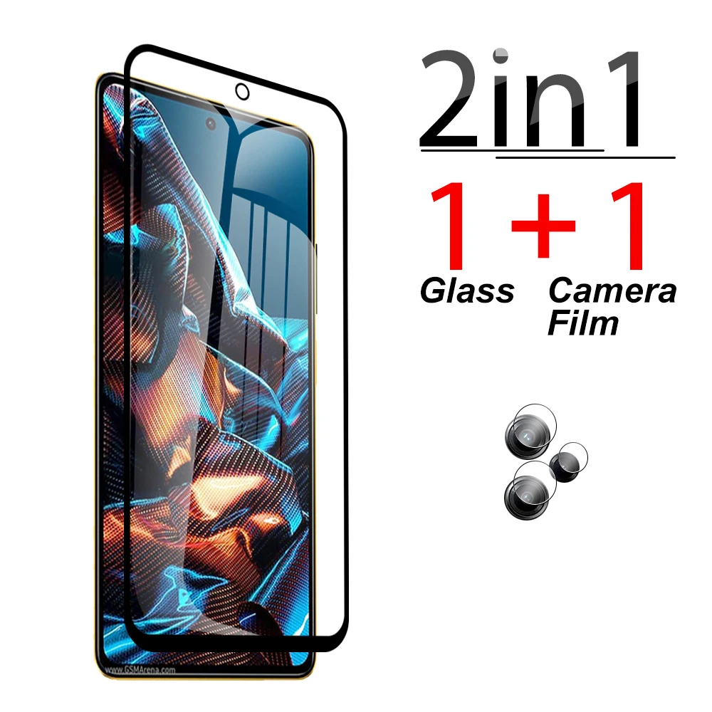 

2in1 Clear Anti-Scratch Camera Glass Screen Protector For Xiaomi Poco X5 Pro F5 C65 pocco C50 M4 M5 X3 Black edge Tempered Glass