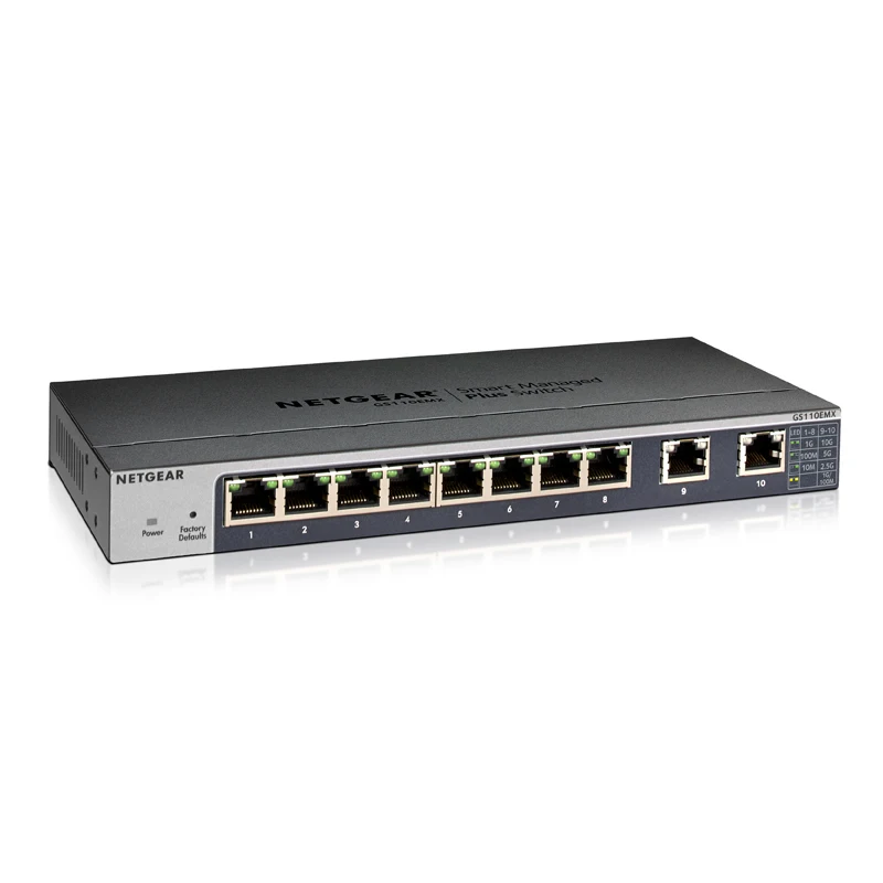 

NETGEAR Switches GS110EMX 10 Gigabit/Multi-Gigabit Plus 8 Port Gigabit ports with 2 Port Multi-Gig ports, VLAN, QoS, LAG & IGMP