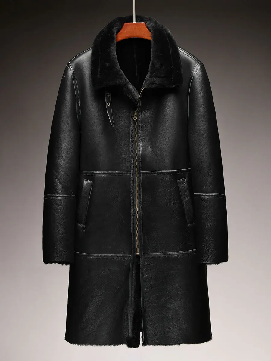 

2022 winter men's fashion sheepskin surface shearling wool lining sheep fur jacket overcoat